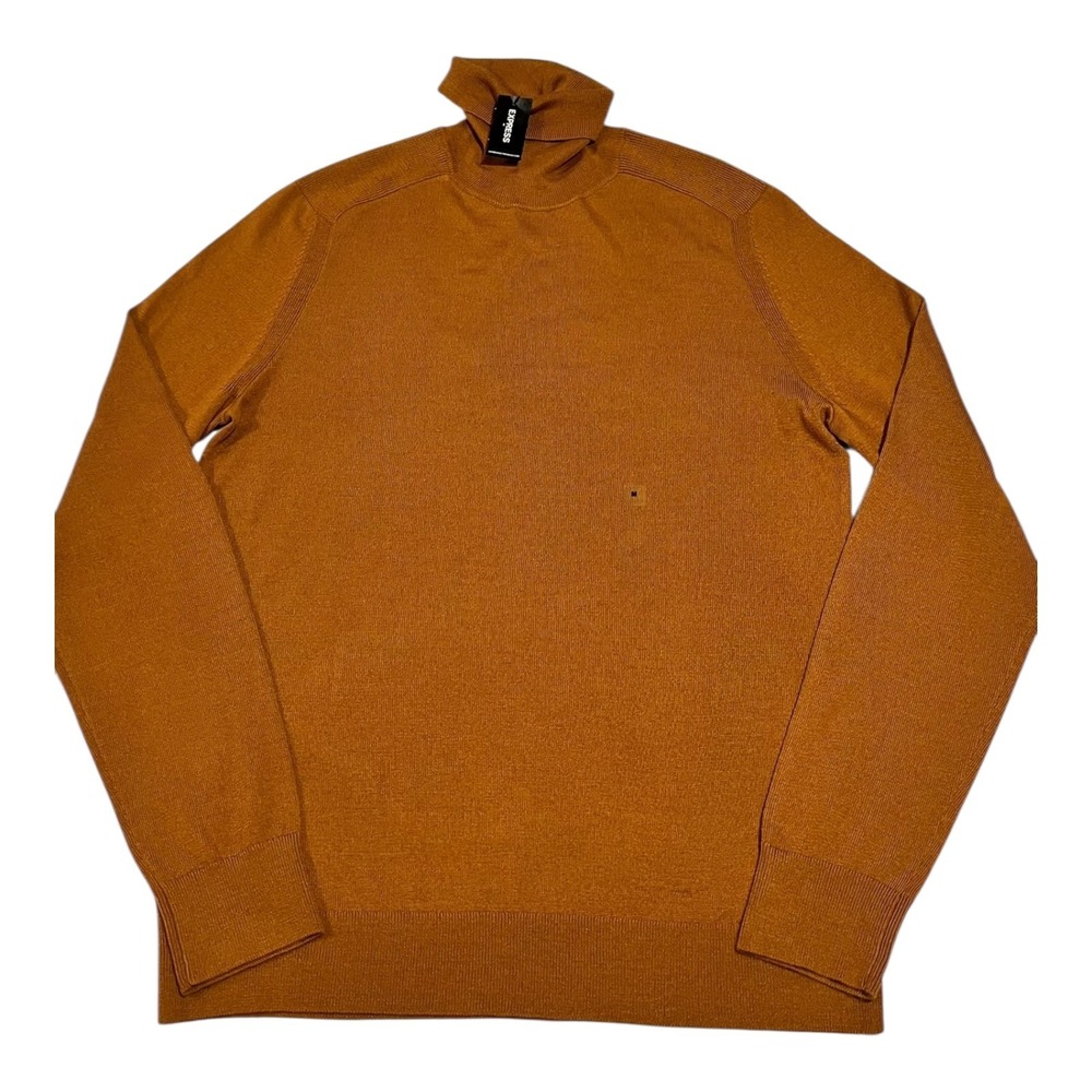 NWT Express Men's Turtleneck Sweater M Brown Merino Wool Blend Pullover